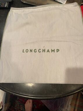 Longchamp White Dust Bag with Green Logo and Trim
